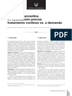 Uso de La Paroxetina en Eyaculación Precoz: Tratamiento Continuo vs. A Demanda