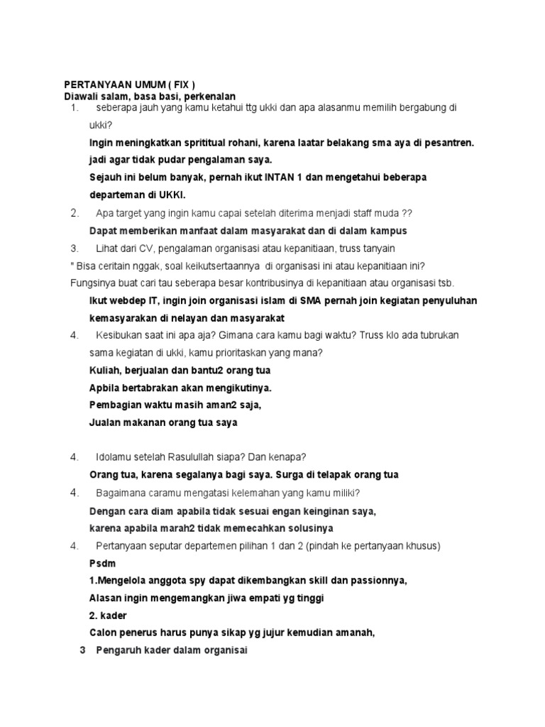 Pertanyaan Wawancara UKKI dan Organisasi | PDF