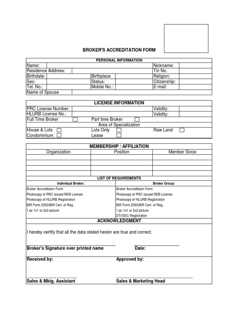 Broker's Accreditation Form PDF
