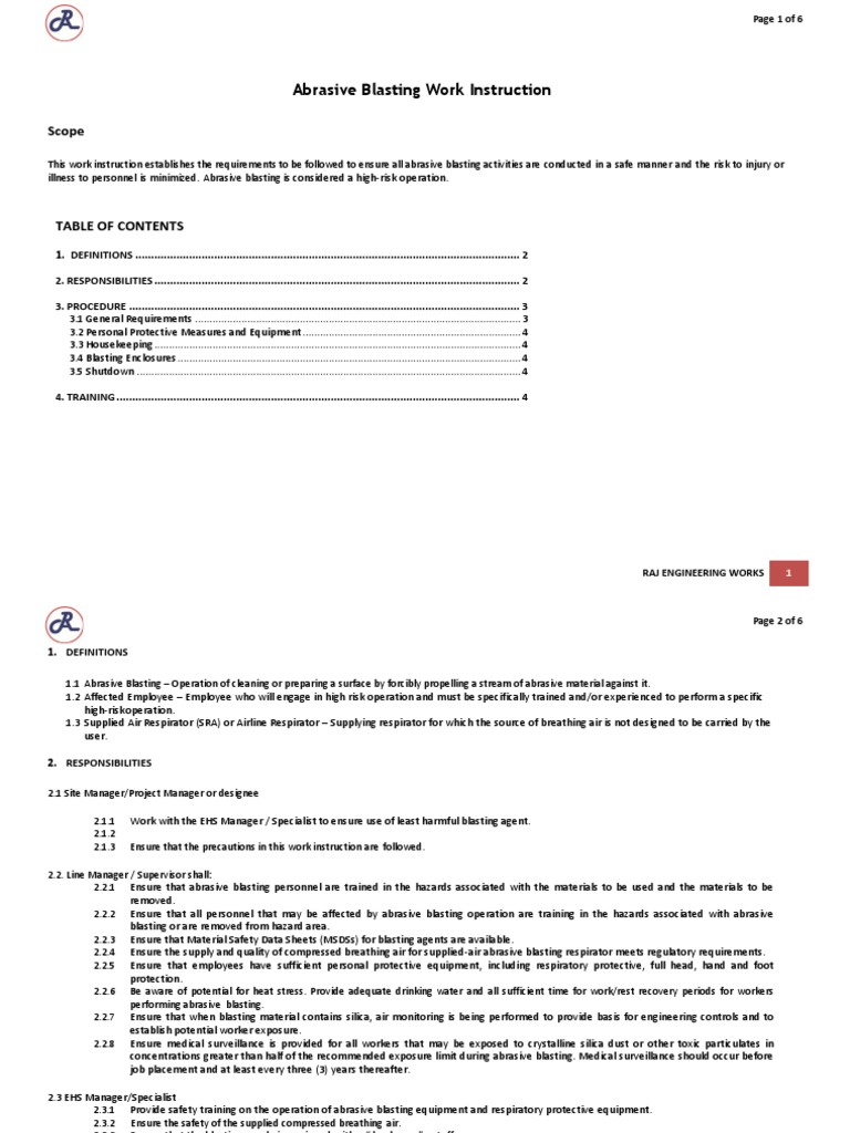 Abrasive Blasting Safety Guidelines | PDF | Personal Protective ...
