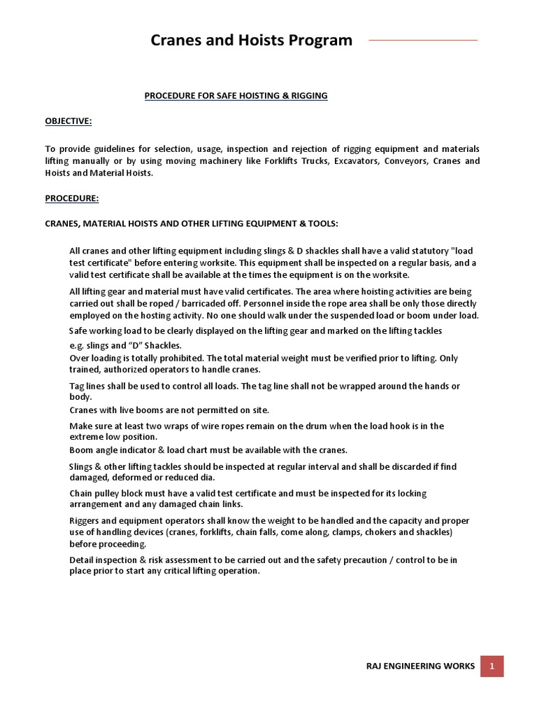 Safe Hoisting and Rigging Procedures PDF Crane (Machine) Manufactured Goods