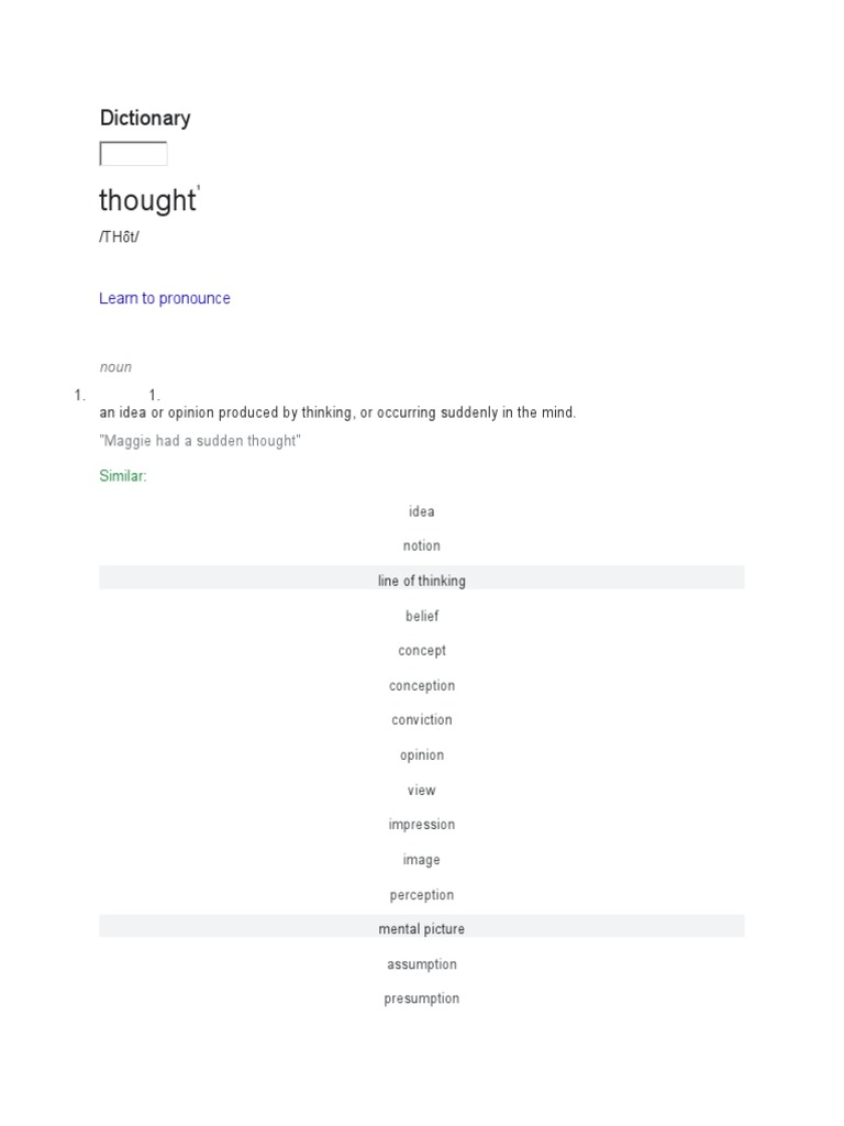 Thought Dictionary PDF Idea Thought