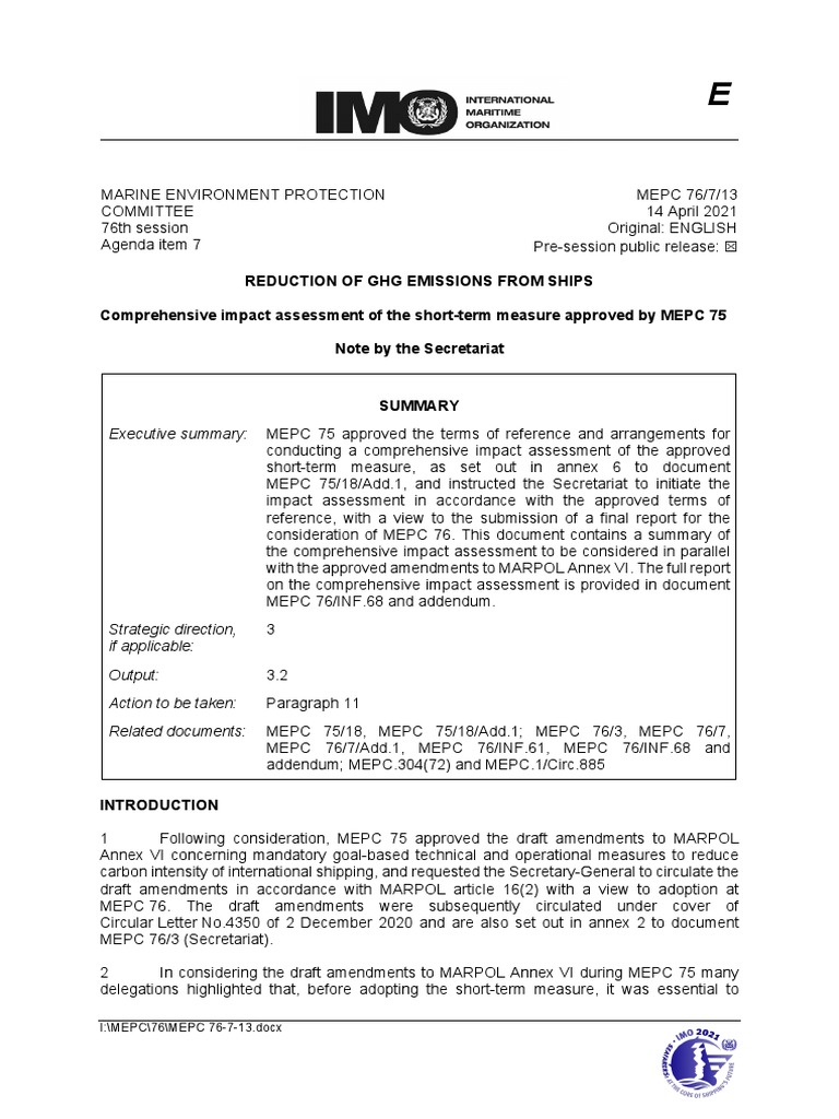 GHG Emissions Reduction Impact Assessment | PDF | Greenhouse Gas | Cargo