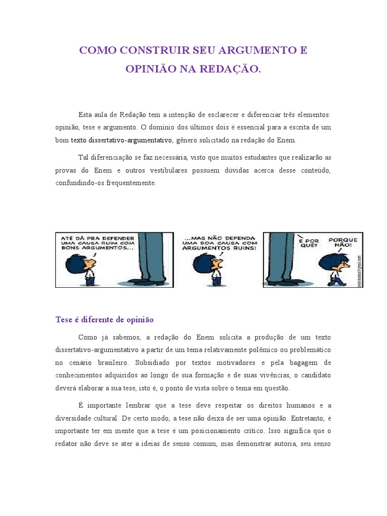 Como Construir Seu Argumento e Opinião Na Redação | PDF | Argumento ...