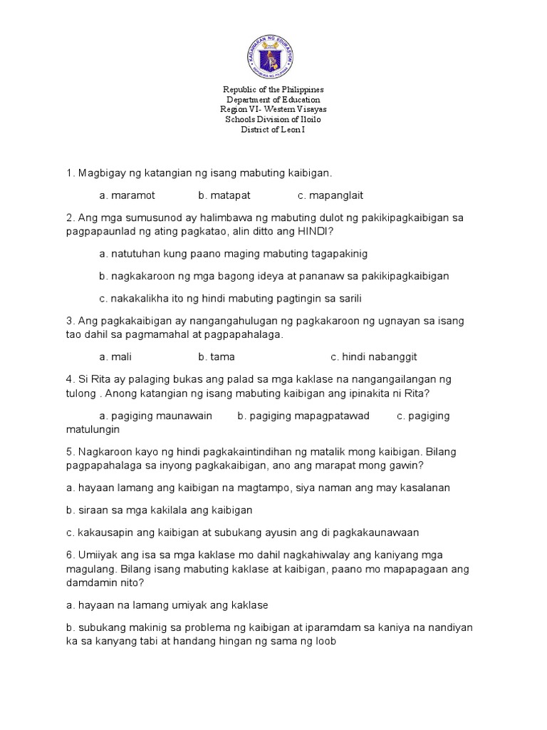 2ndquarter Grade 6 Summative Test in ESP | PDF