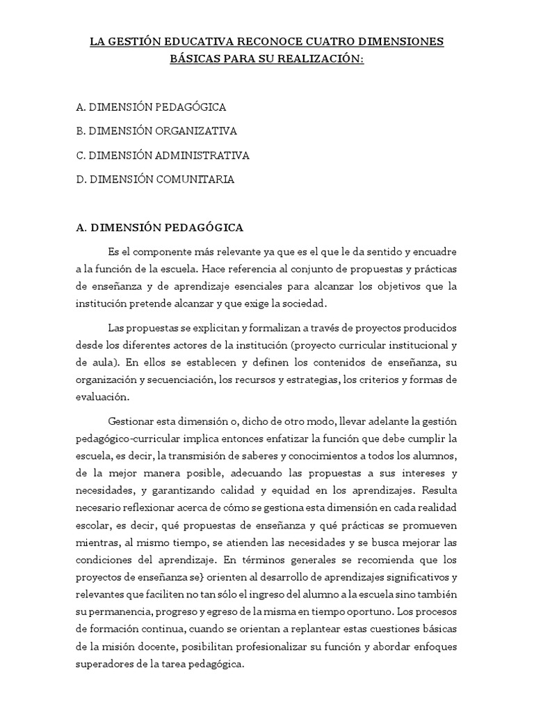 Dimensiones de la Gestión Educativa | PDF | Evaluación | Maestros
