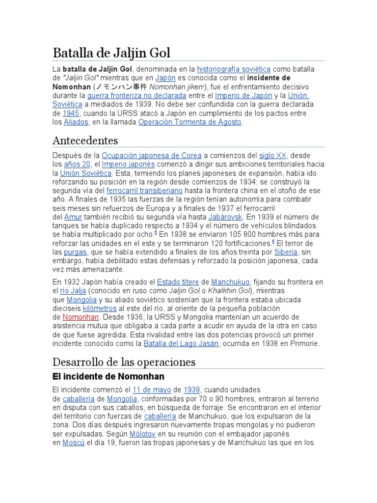 Batalla de Jaljin Gol PDF Militar Conflictos globales