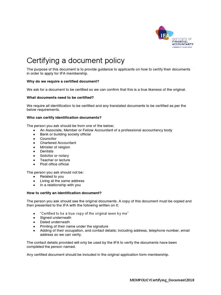 Certifying Documents for IFA Membership | PDF | Business | Law