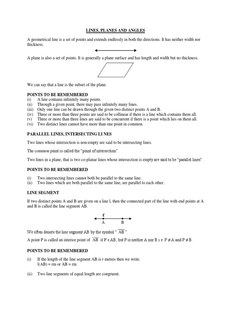 Lines, Planes and Angles | PDF | Angle | Line (Geometry)