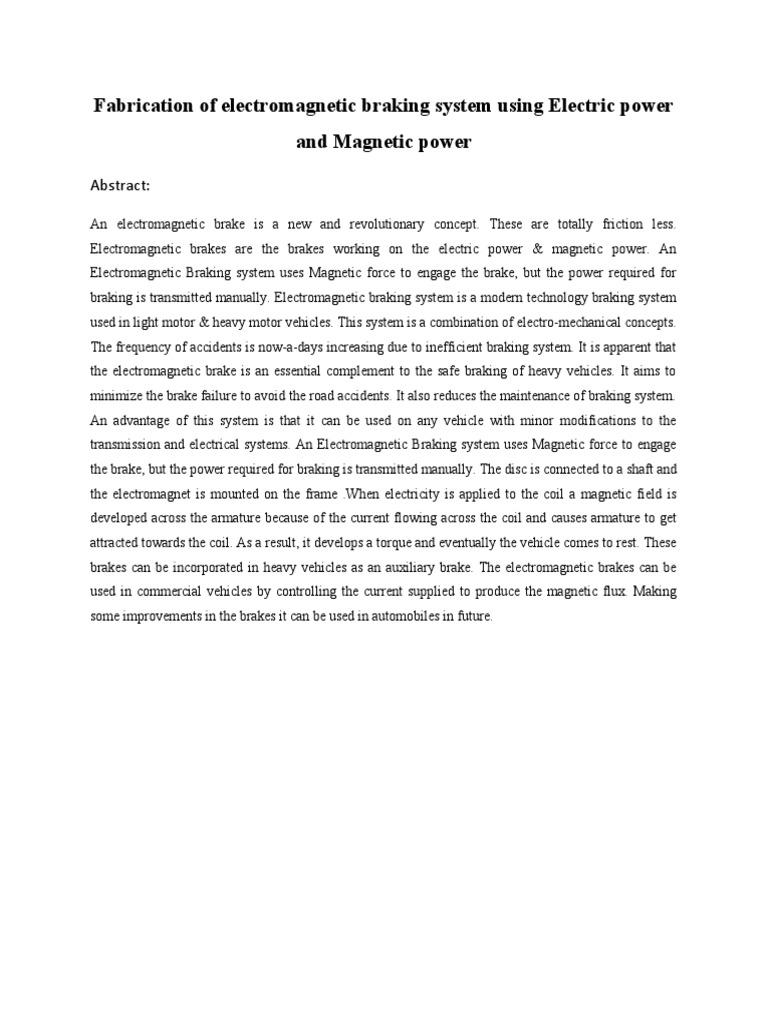 Fabrication of Electromagnetic Braking System Using Electric Power and ...