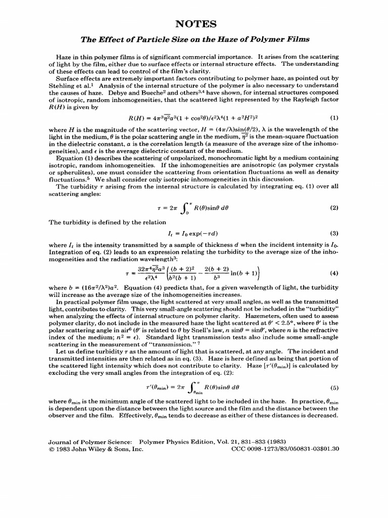 The Effect of Particle Size On The Haze of Polymer Films PDF