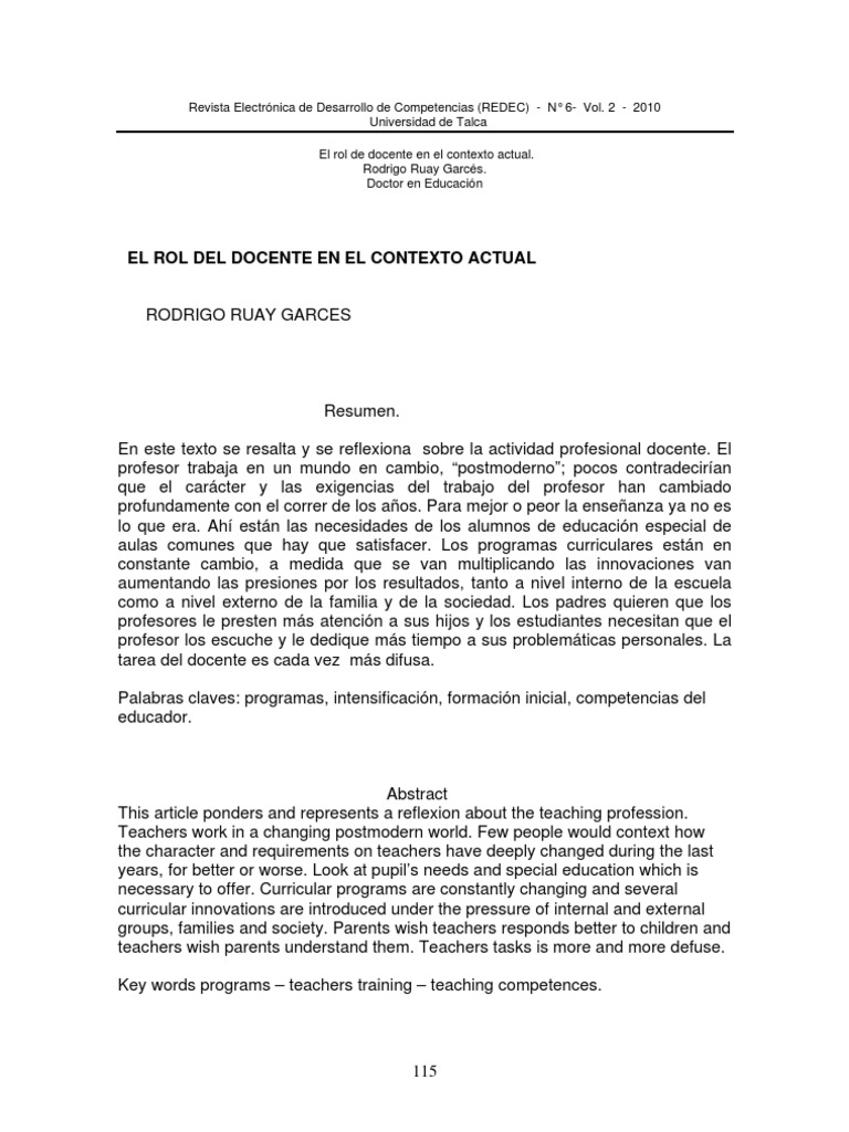 El rol del docente en la actualidad | PDF | Maestros | Evaluación