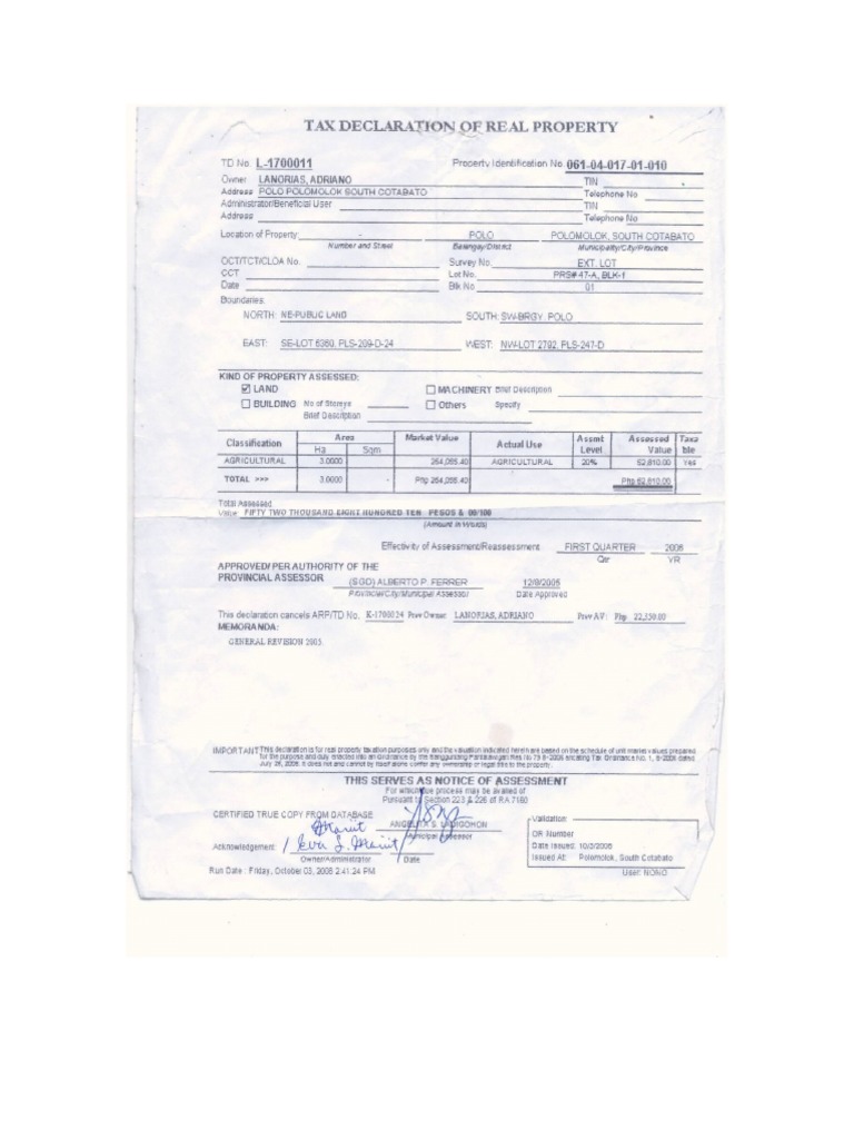 Tax Declaration of Real Property PDF