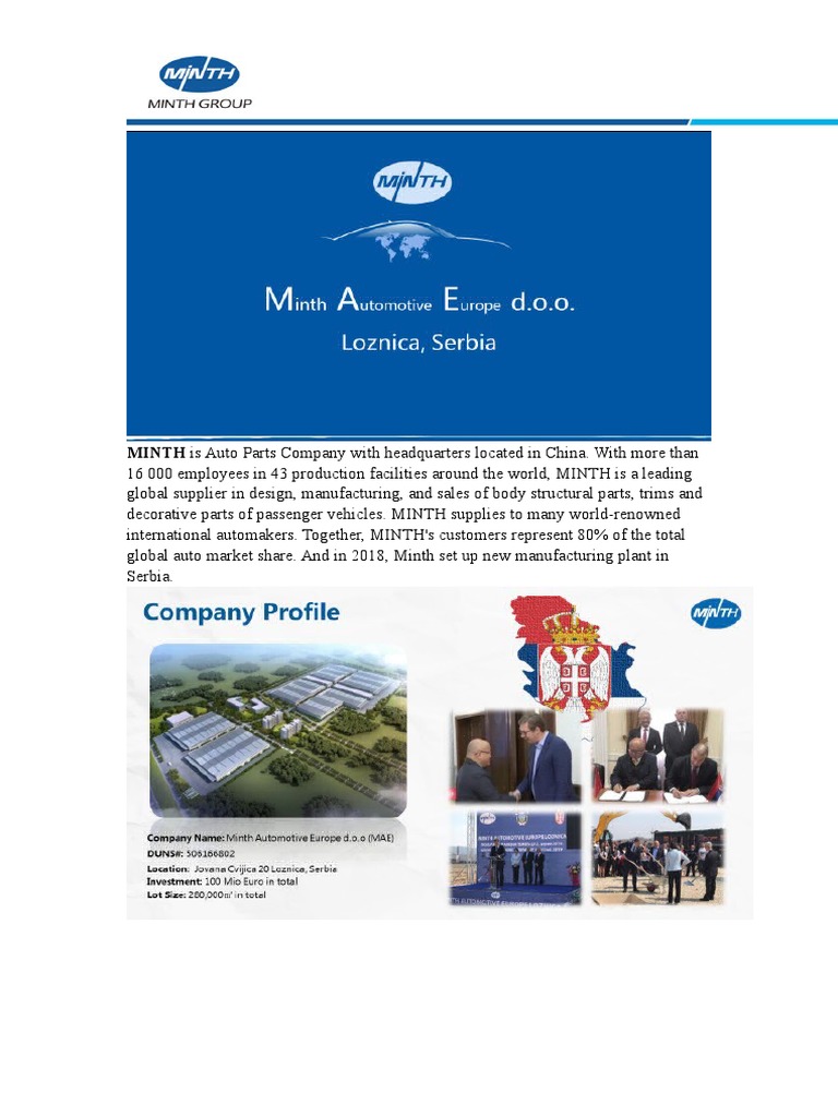 MINTH Is Auto Parts Company With Headquarters Located in China. With