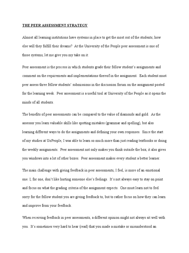Strategies for Peer Assessing Assignments | PDF | Pedagogy | Cognition