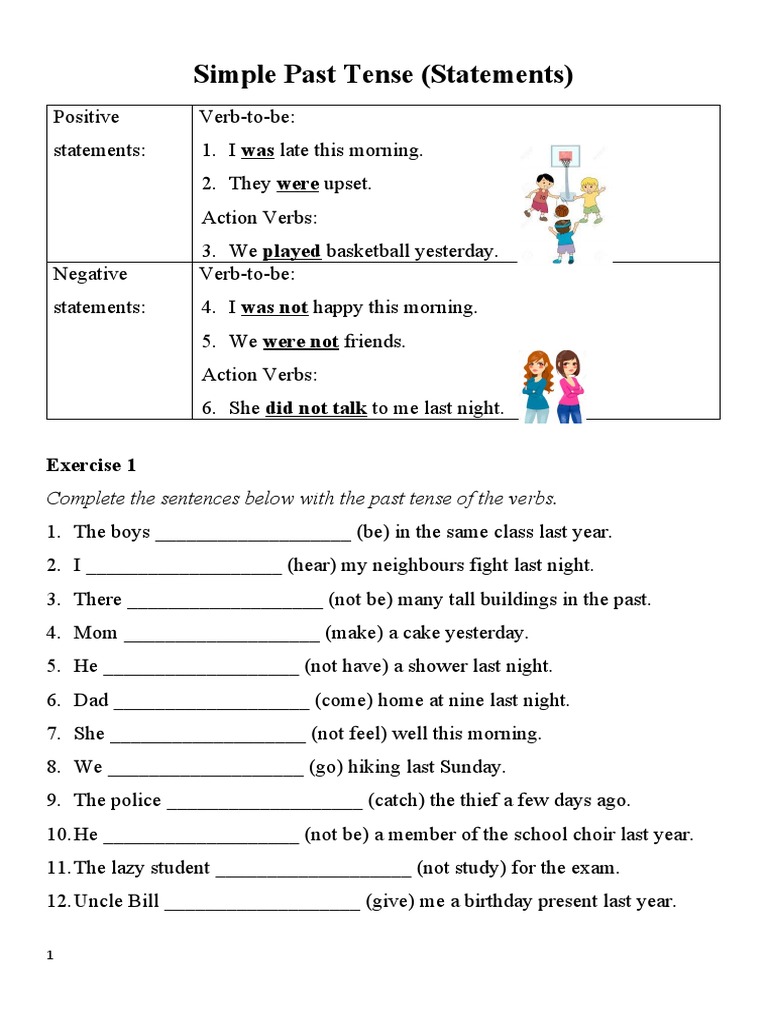 Simple Past Tense (Statements) : Exercise 1 | PDF | Syntax | Linguistics