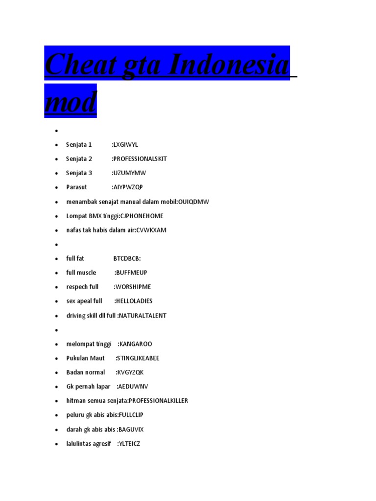Cheat Gta Indonesia Mod PDF