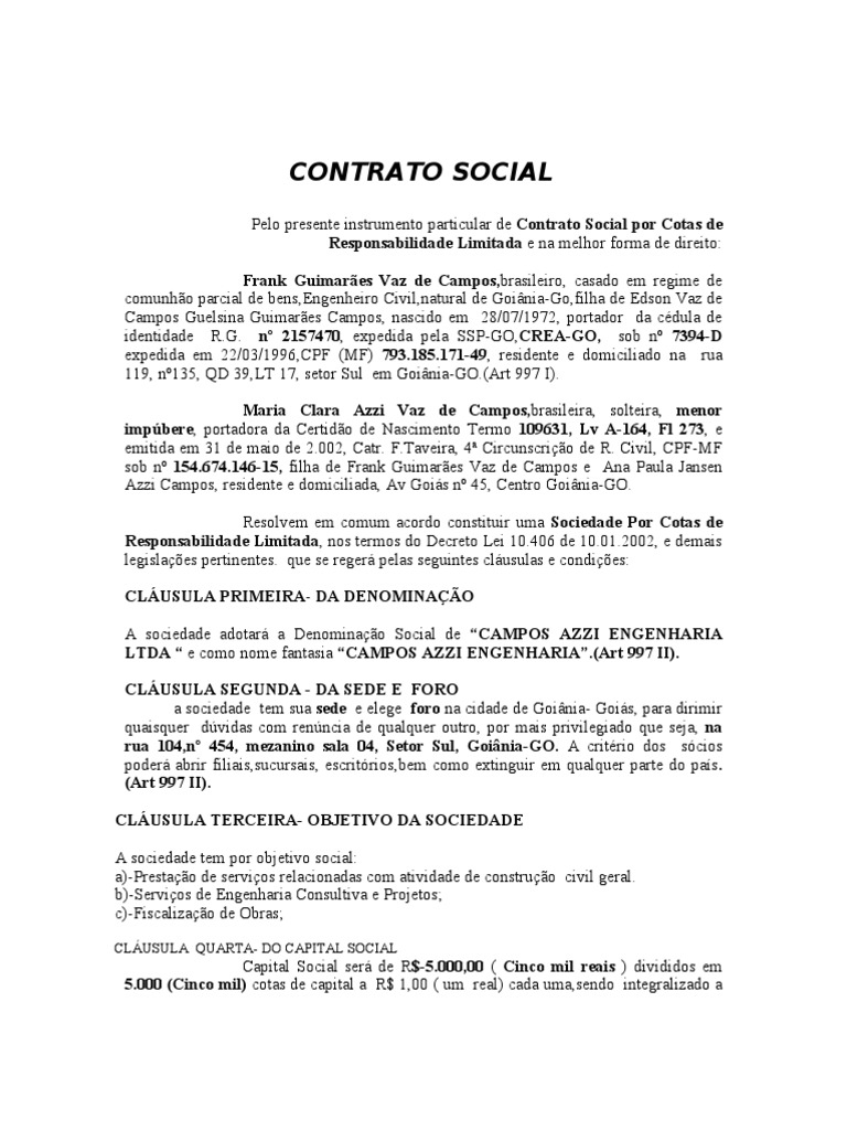 Contrato Social | Estatuto | Folha de Balanço