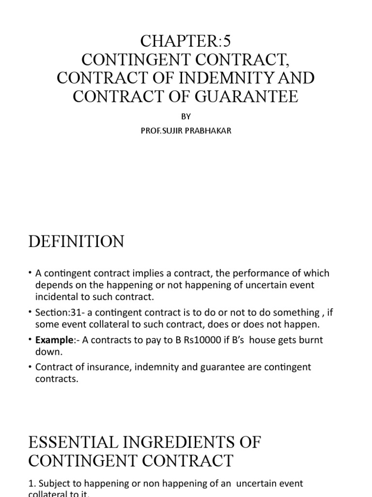 Contingent, Indemnity, and Guarantee Contracts | PDF | Guarantee | Surety