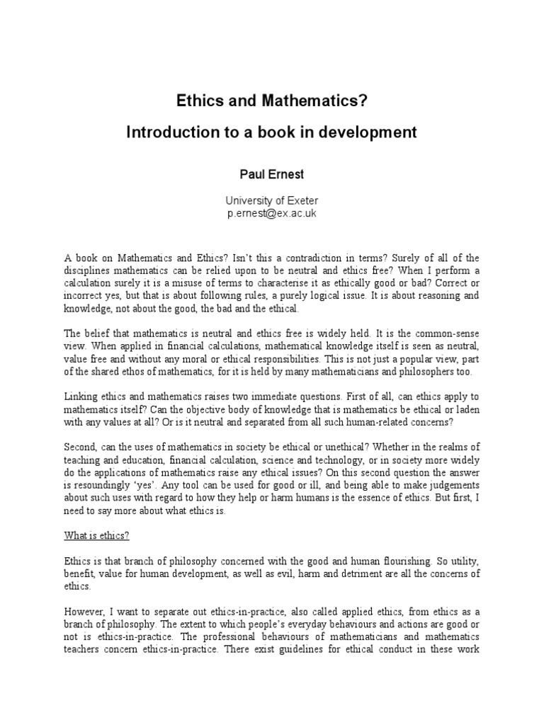 Ernest Ethics and Mathematics | PDF | Value (Ethics) | Epistemology