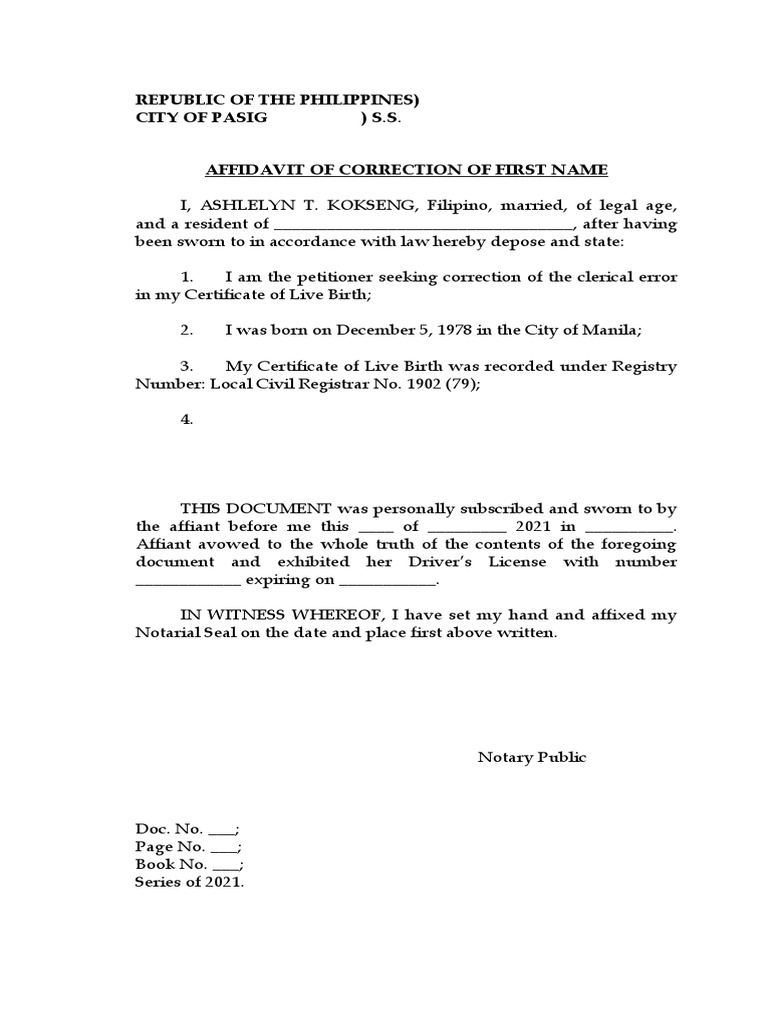 Affidavit for Name Correction in Birth Certificate | PDF