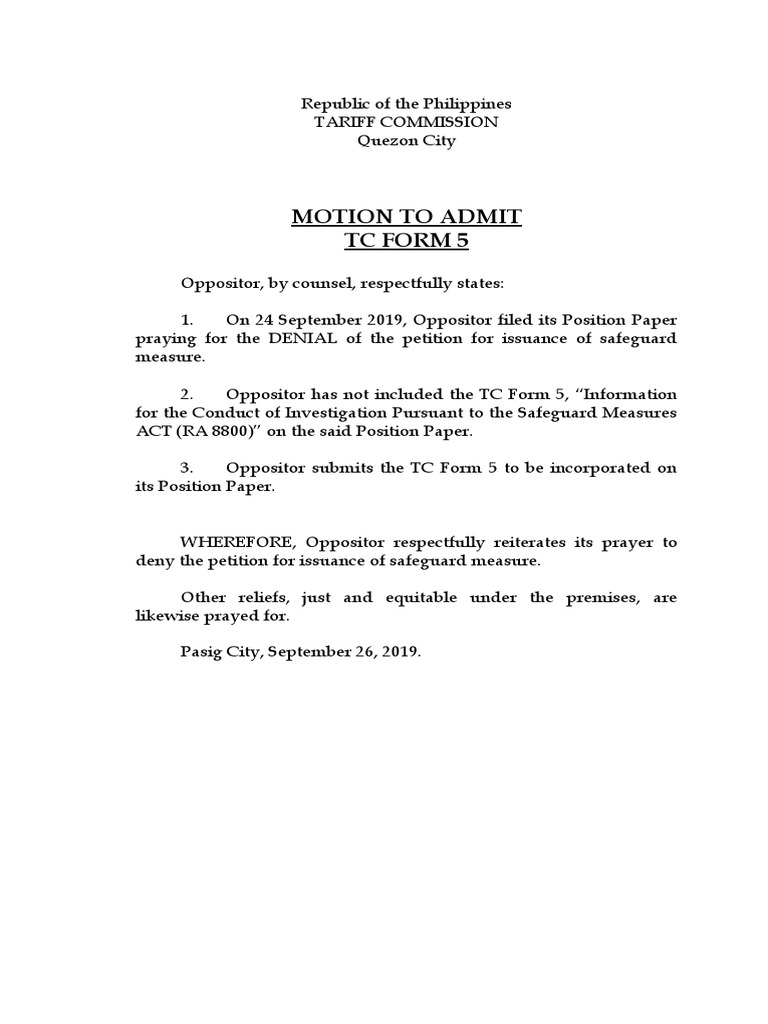 Motion To Admit2 | PDF | Finance & Money Management | Law