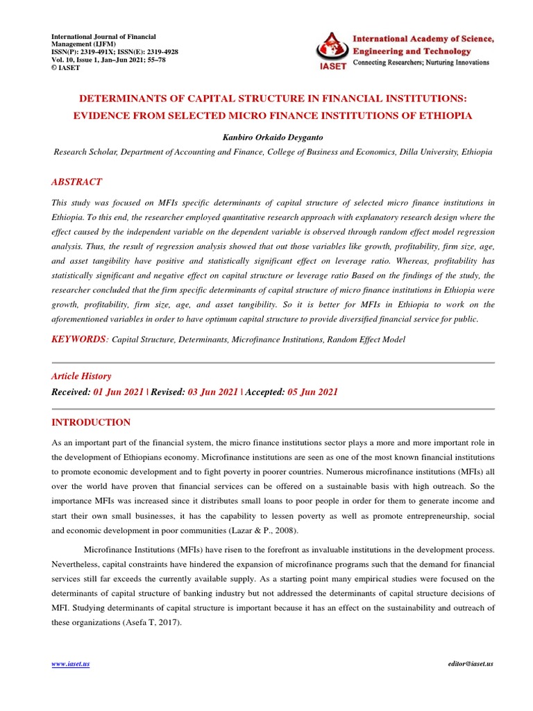 Determinants of Capital Structure in Financial Institutions: Evidence ...