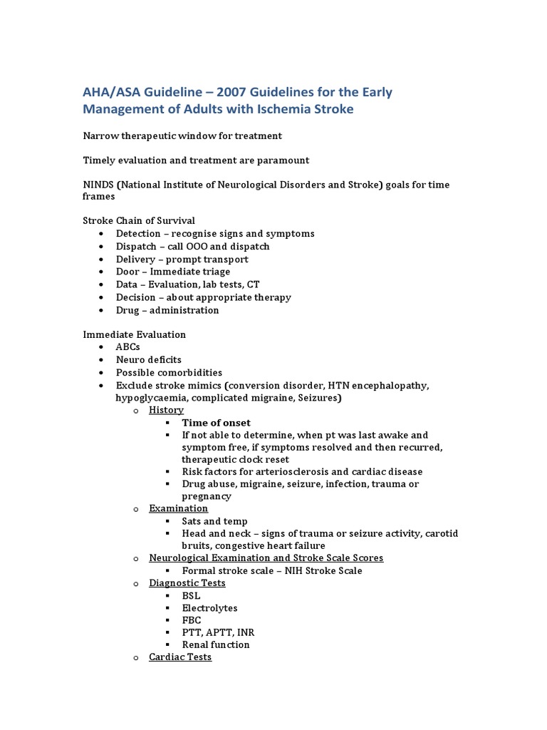 AHA/ASA Guideline - 2007 Guidelines For The Early Management of Adults ...