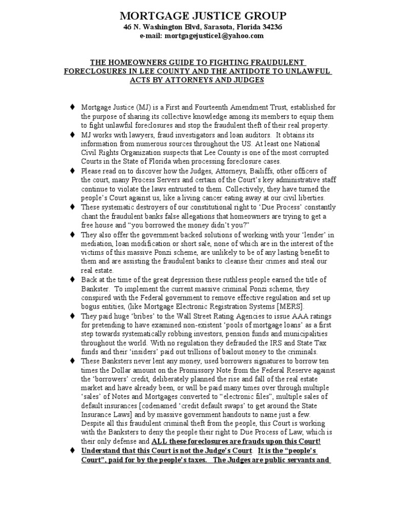 Lee County Foreclosure Court Issues Foreclosure Fraud