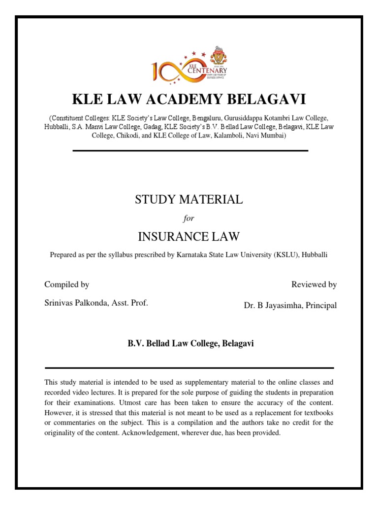 Insurance Law Study Material KSLU | PDF | Private Law | Business