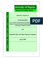 Error Analysis of Punctuation Problems in The Use of English Among Mechanical Engineering Students of University of Nigeria, Nsukka