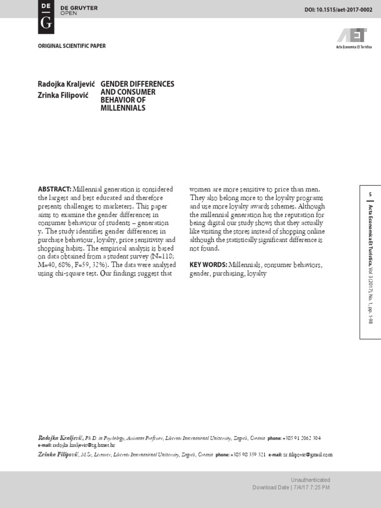 Gender Differences and Consumer Behavior of Millen 2 | PDF | Consumer ...