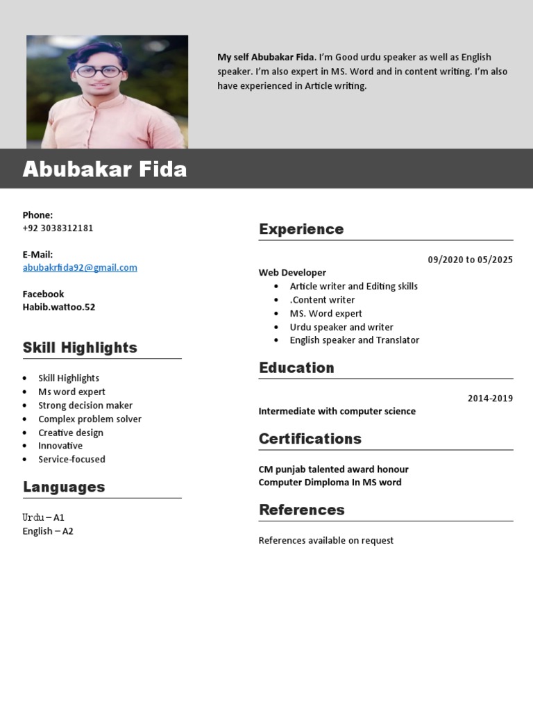 Web Developer & Content Writer Profile | PDF