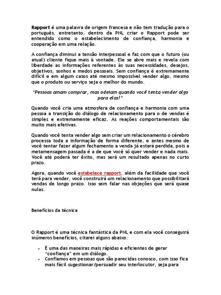 Como Criar Rapport para Vendas Eficazes | PDF | Comunicação | Conceitos ...