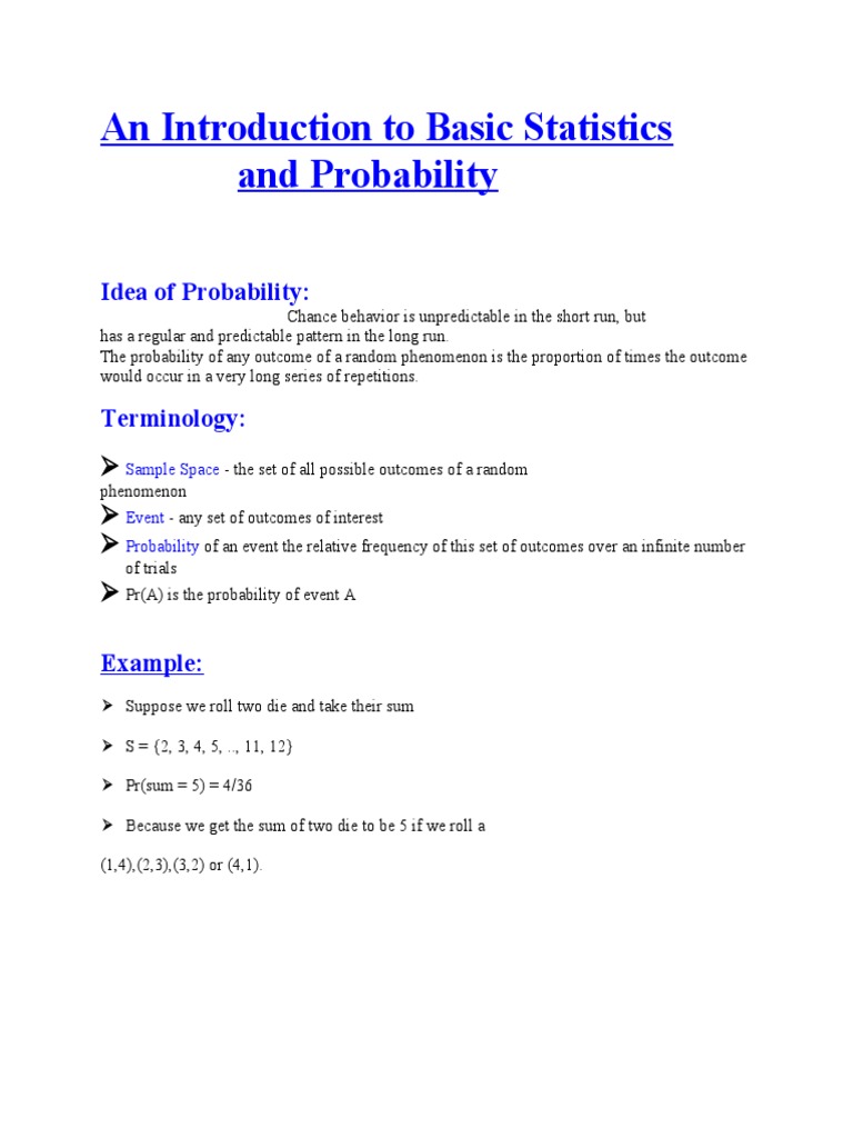 Basic Statistics and Probability Guide | PDF | Teaching Methods & Materials