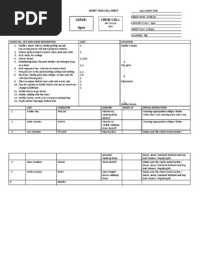 call sheet template katie