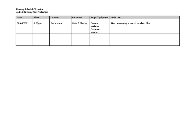 Film Production Schedule Template