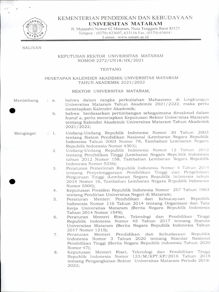 SK Rektor, No 2272, Kalender Akademik | PDF