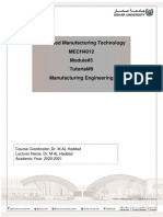 Advanced Manufacturing Technology MECH4012 Module#3 Tutorial#9 Manufacturing Engineering