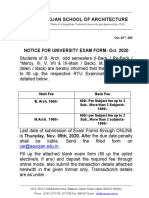 Aayojan School of Architecture: Notice For University Exam Form-Oct. 2020