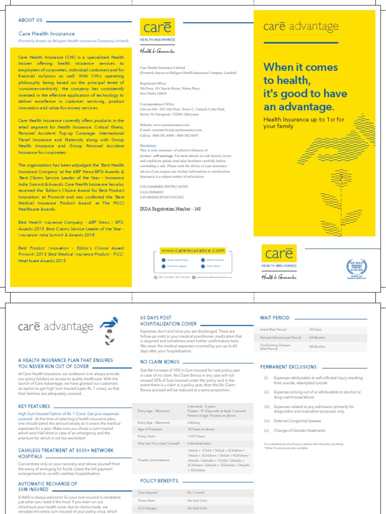 Care Advantage Health Insurance Overview | PDF | Insurance | Hospital
