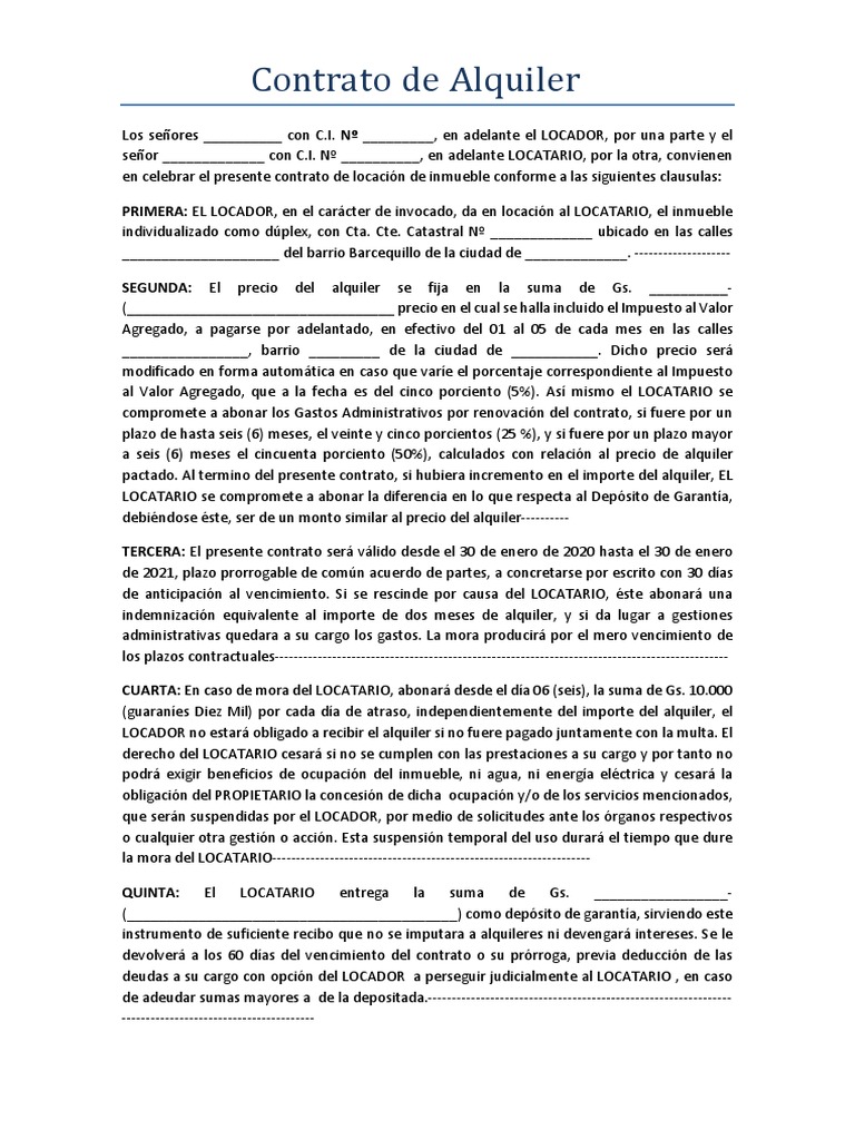 Contrato de Alquiler de Paraguay | PDF | Alquiler | Ley común