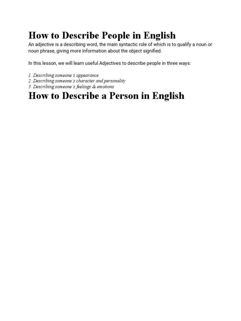 Describing People in English | PDF | Adjective | Mark Zuckerberg