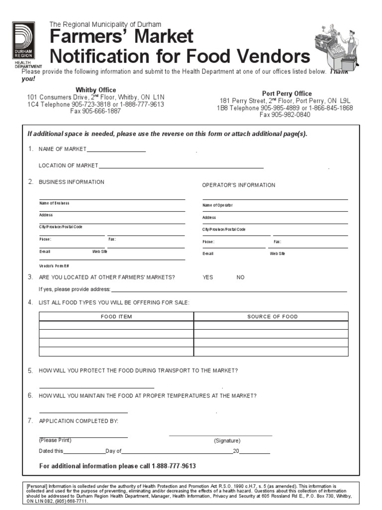 Port Perry Farmers Market Vendor Info | PDF | Fax | Foods