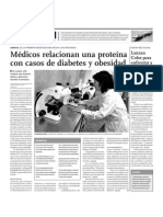 Médicos relacionan una proteína con casos de diabetes y obesidad