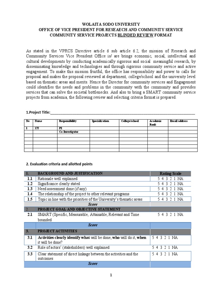 Evaluation Criteria for Community Projects | PDF | Paragraph | Evaluation