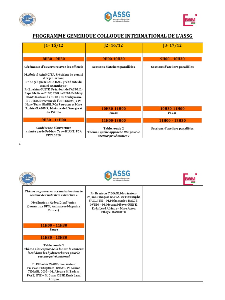 Programme du Colloque International ASSG | PDF | Sénégal | Économie