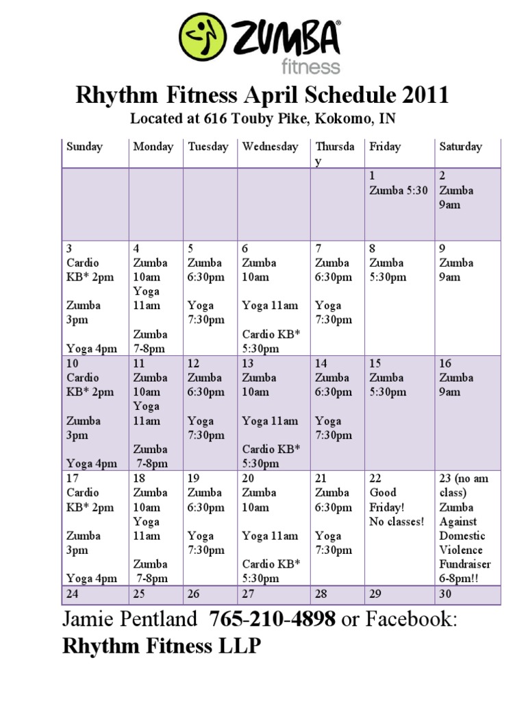 Rhythm Fitness April 2011 Class Schedule | PDF | Sports | Leisure