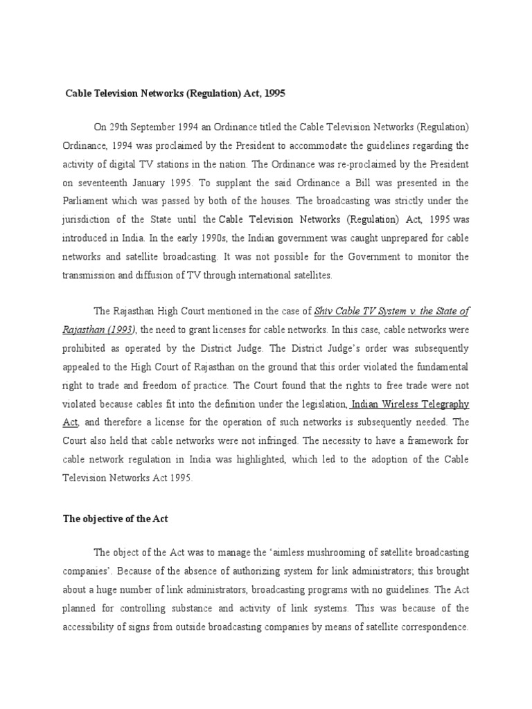 Cable Television Networks (Regulation) Act, 1995 PDF Satellite