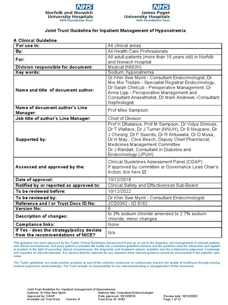 Inpatient Management of Hyponatremia | PDF | Clinical Medicine ...